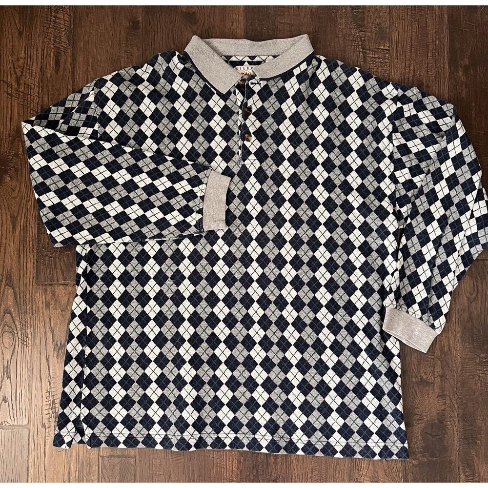 Sierra Fashions Shirt Argyle Pattern Long Sleeve VTG 90's Men's Large‎ Y2K Knit